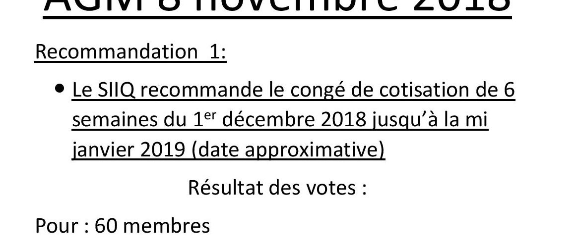 Vote congé de cotisation Agm 8 novembre