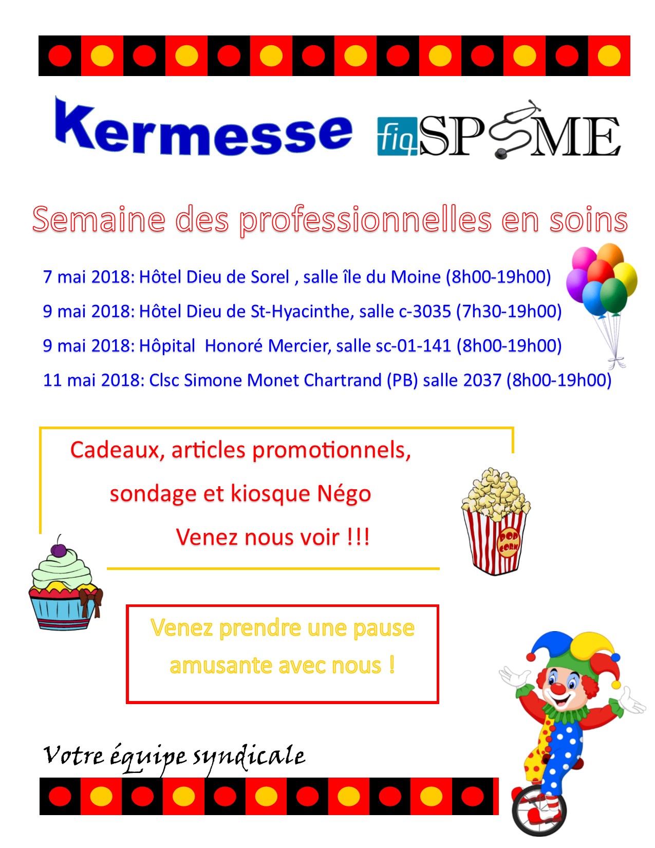 Kermesse FiqSPSME pour la semaine des professionnelles en soins