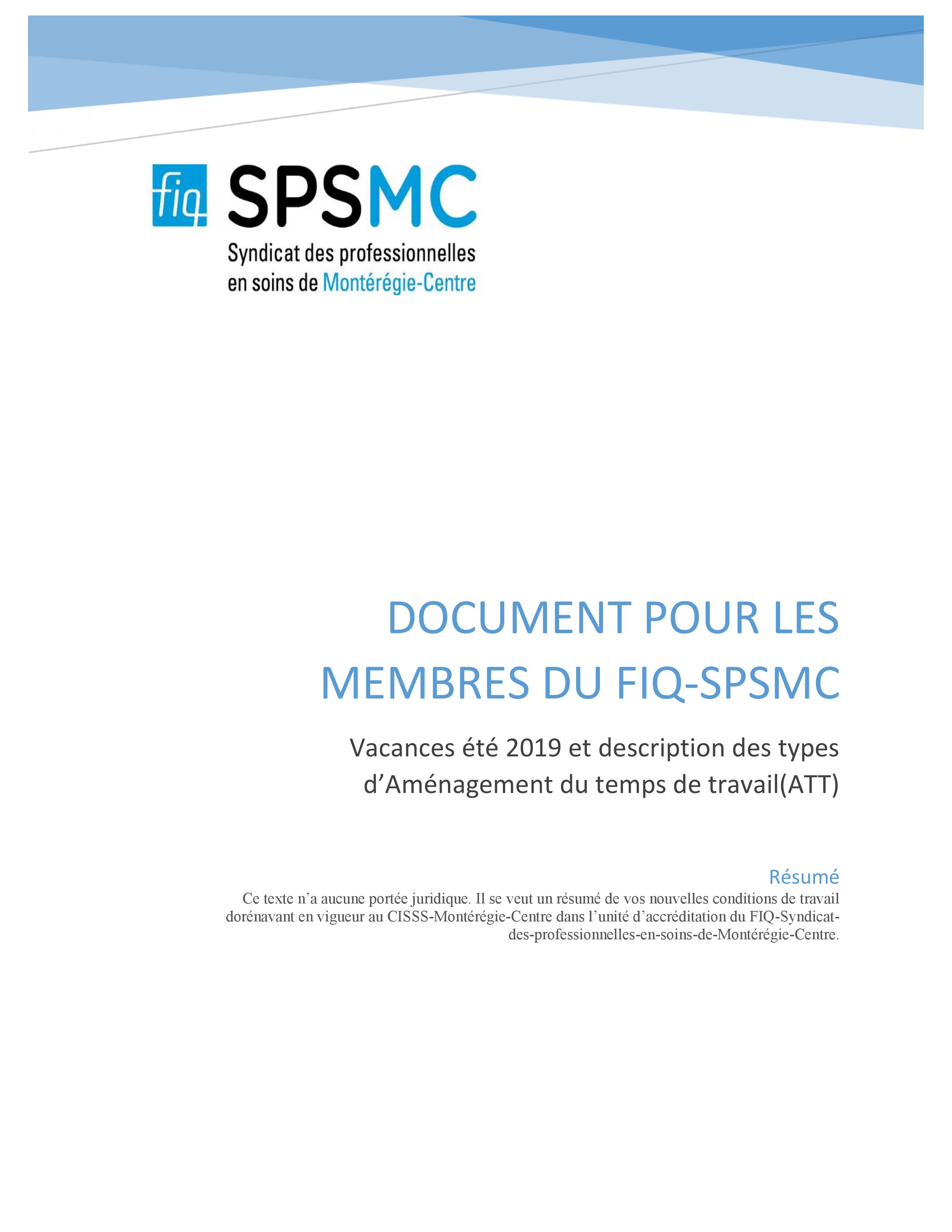 Document pour les membres du FIQ-SPSMC